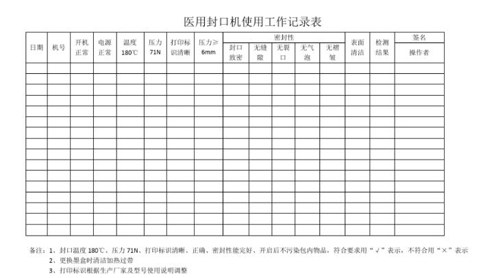 醫(yī)用封口機(jī)的檢測記錄表